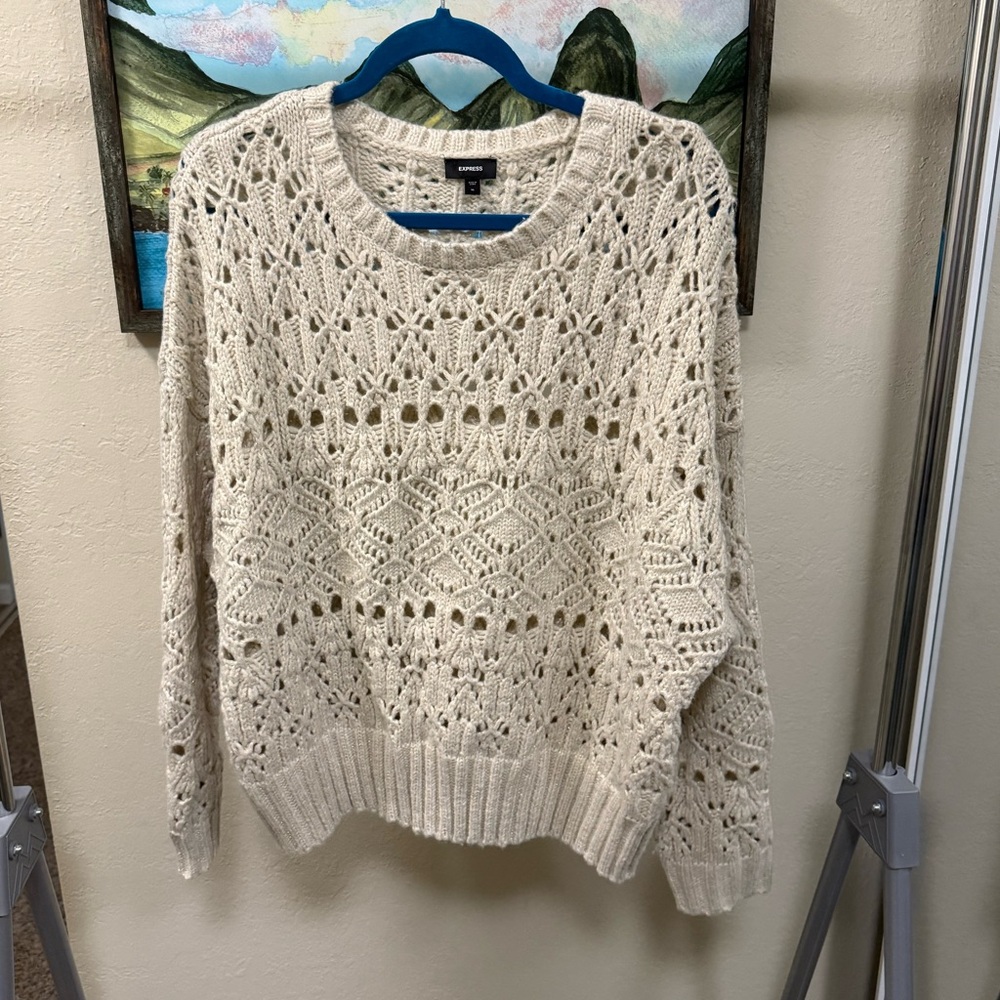 Express Women's Lace Knit Cream Sweater